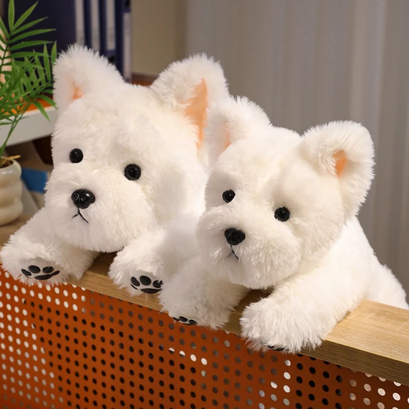 Adorable 30-65cm Fluffy White West Highland Terrier Plush Toy Soft Stuffed Puppy Lifelike Dog Animal Appease Doll Gift
