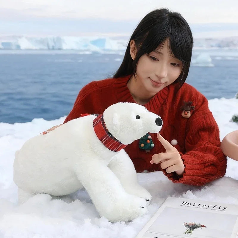 Lovely Christmas Polar Bear Plush Toys Stuffed Cartoon Plaid Scarf Polar Bear Doll Warm Hugging Bear Doll Birthday Xmas Gift
